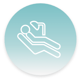 Patient reclining in a dental chair icon inside a teal circle